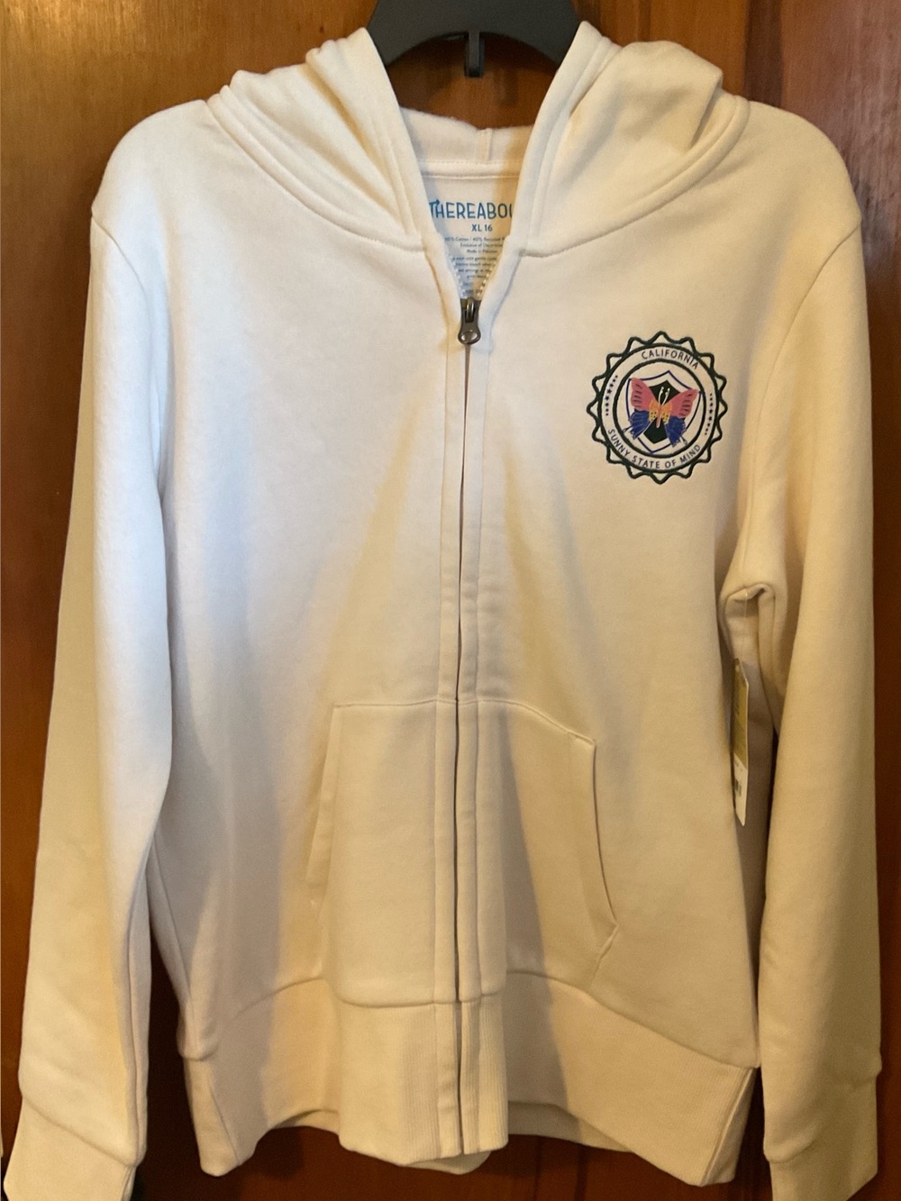 Thereabouts Kids Cream Zip-Up Hoodie with Emblem-NWT-XL/16-Smoke & Pet Free Home